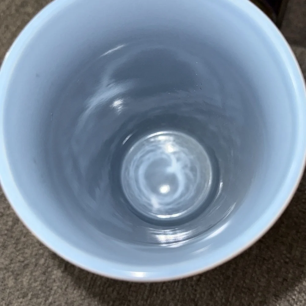 TAG Coffee Tea Mug Cup Ivory Ceramic Incised  Floral blue Inside G7